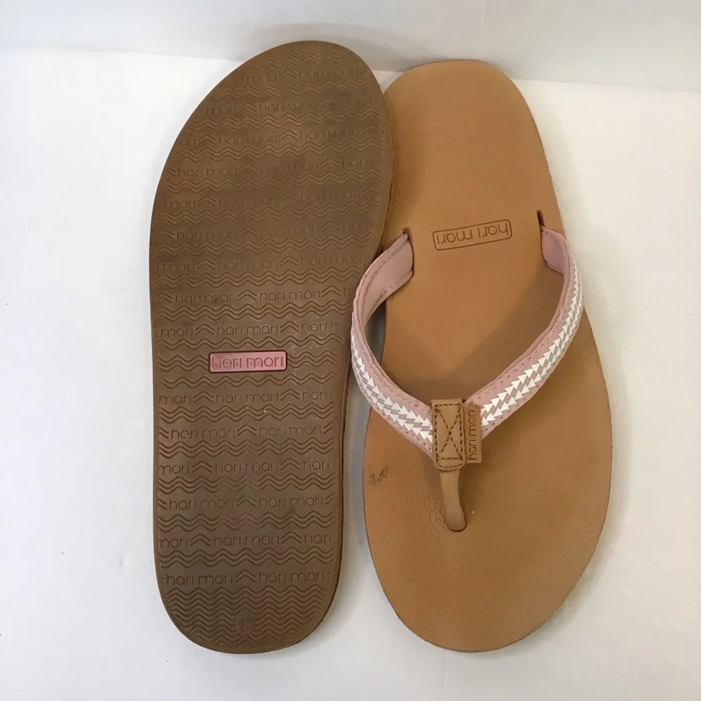 HARI MARI Women's Tan & Light Pink Leather Fields Puebla Flip Flops 8 - Picture 6 of 7